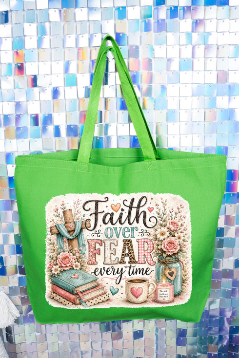 Faith Over Fear Floral Devotion Canvas Jumbo Tote
