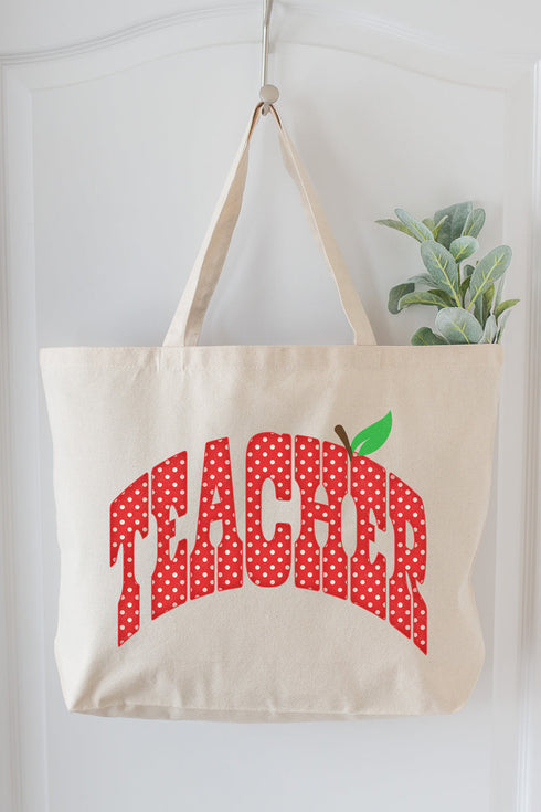 Apple Dot Teacher Canvas Jumbo Tote