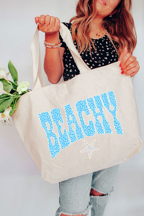Coastal Beachy Leopard Canvas Jumbo Tote