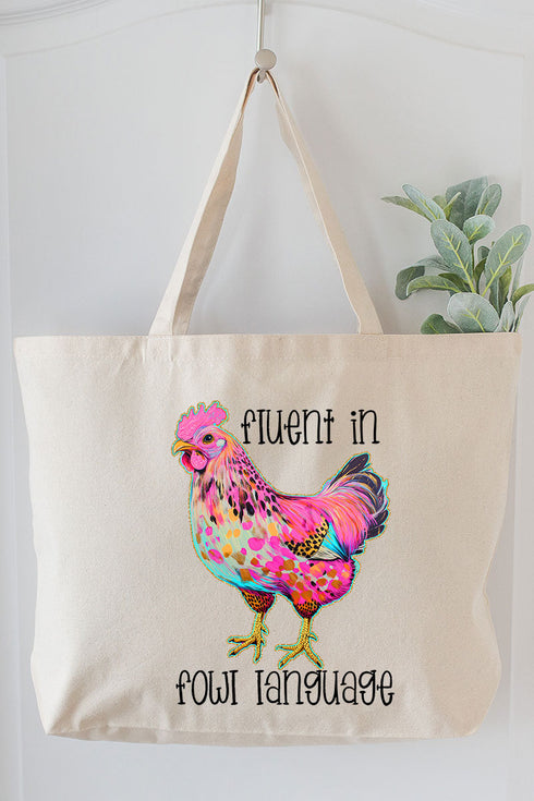Fluent In Fowl Language Canvas Jumbo Tote
