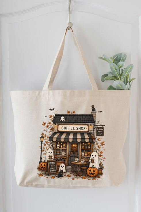 Brew & Boo Coffee Shop Canvas Jumbo Tote