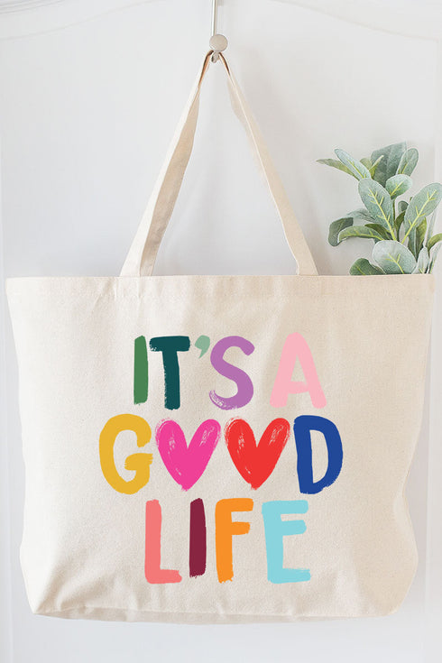 Heart It's A Good Life Canvas Jumbo Tote
