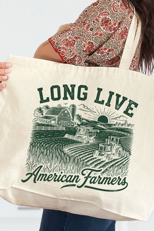 Long Live American Farmers Canvas Jumbo Tote