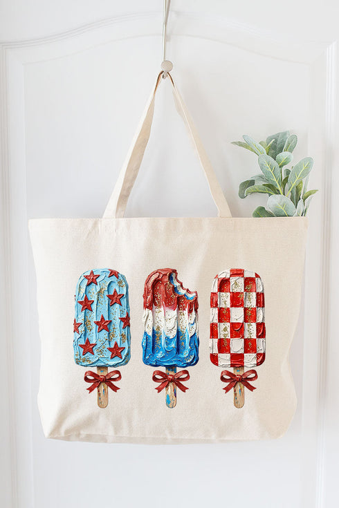 Painted Patriotic Popsicles Canvas Jumbo Tote