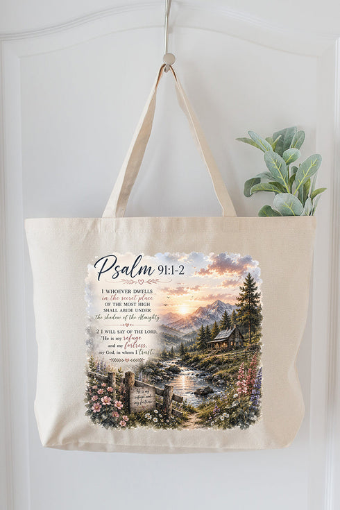 Scenic Psalm 91 Canvas Jumbo Tote