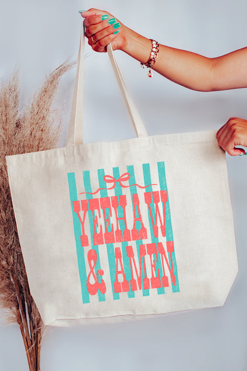 Striped Yeehaw & Amen Canvas Jumbo Tote