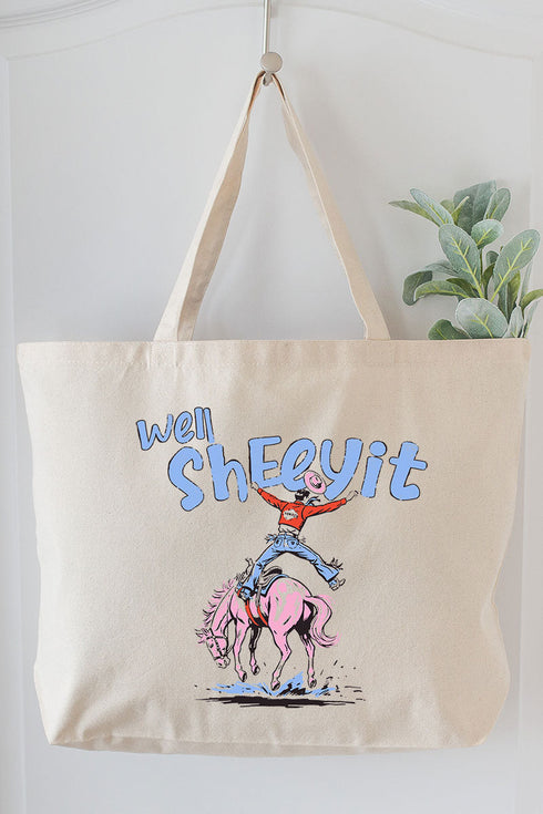 Well Sheeyit Cowboy Canvas Jumbo Tote