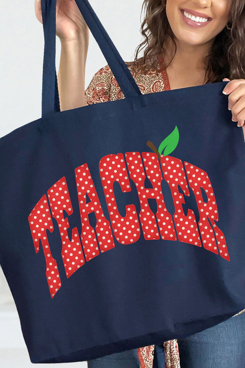 Apple Dot Teacher Canvas Jumbo Tote
