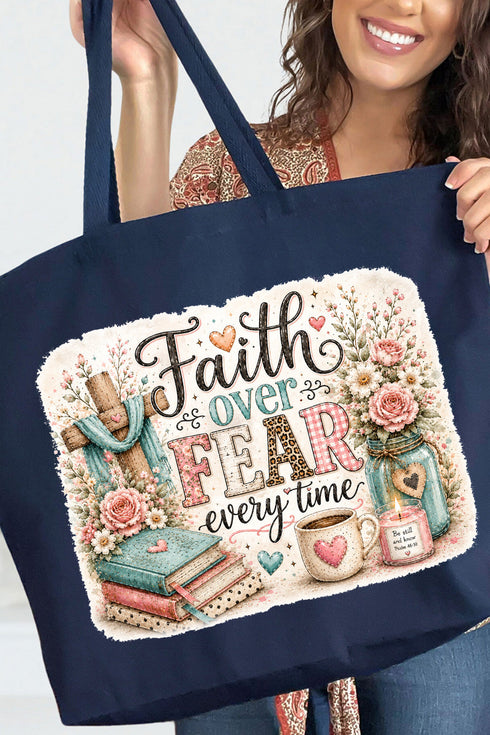 Faith Over Fear Floral Devotion Canvas Jumbo Tote