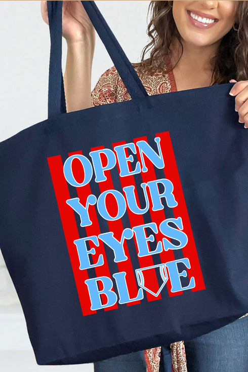 Open Your Eyes Blue Canvas Jumbo Tote
