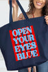 Open Your Eyes Blue Canvas Jumbo Tote