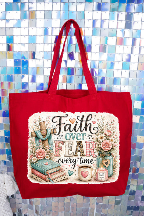 Faith Over Fear Floral Devotion Canvas Jumbo Tote