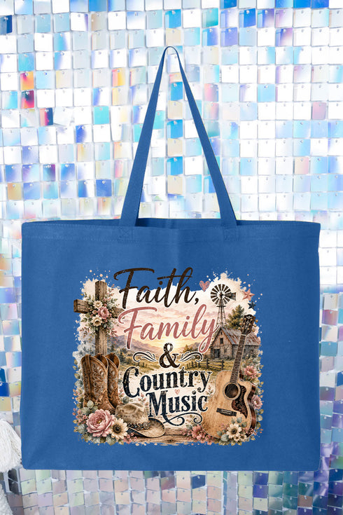 Faith, Family & Country Music Canvas Jumbo Tote