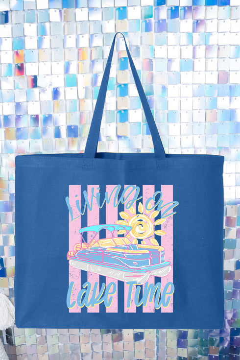 Living On Lake Time Canvas Jumbo Tote