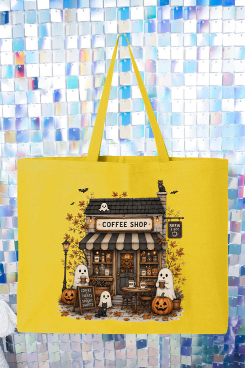 Brew & Boo Coffee Shop Canvas Jumbo Tote