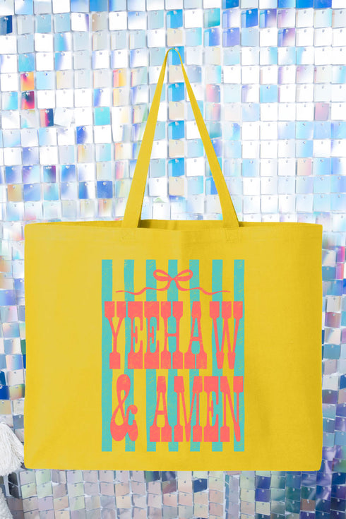 Striped Yeehaw & Amen Canvas Jumbo Tote