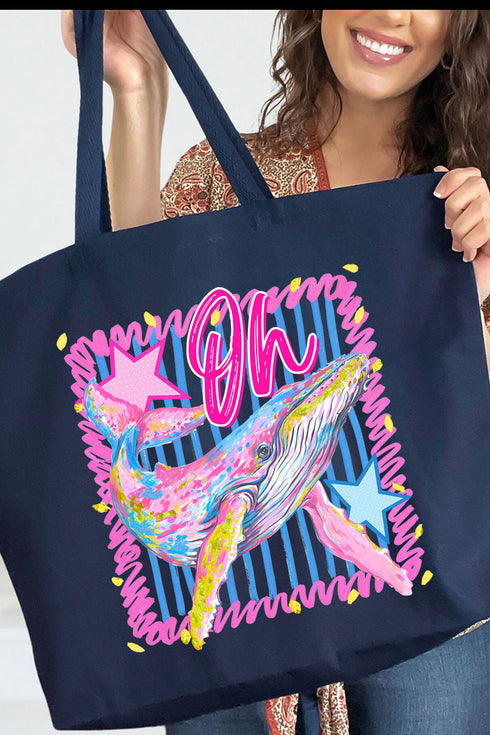 Striped Oh Whale Canvas Jumbo Tote