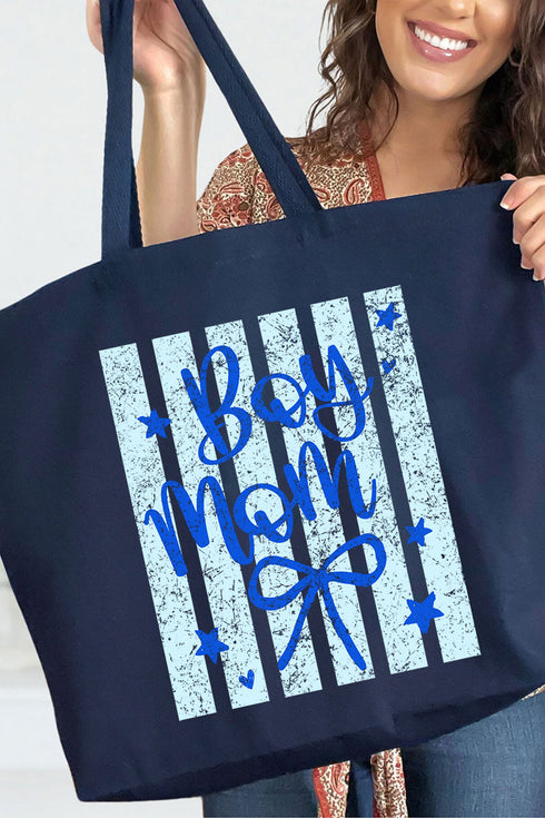 Striped Stars Boy Mom Canvas Jumbo Tote