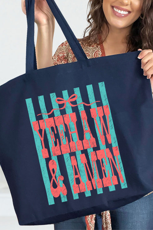 Striped Yeehaw & Amen Canvas Jumbo Tote