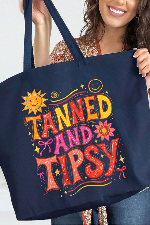 Tanned And Tipsy State Of Mind Canvas Jumbo Tote