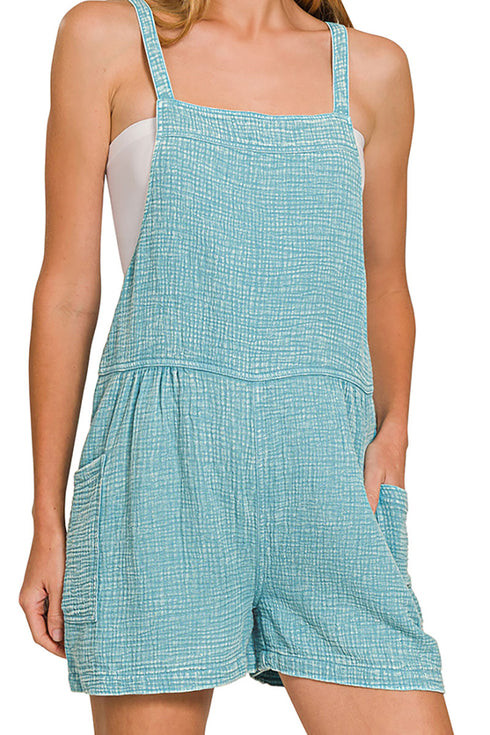 Knot Without Style Dusty Teal Washed Gauze Romper