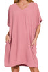 Go With The Flow Light Rose V-Neck Pocket Shirt Dress
