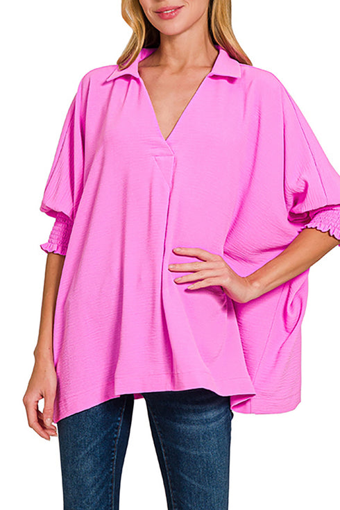 Bright Mauve Sophie Smocked Sleeve Airflow Top