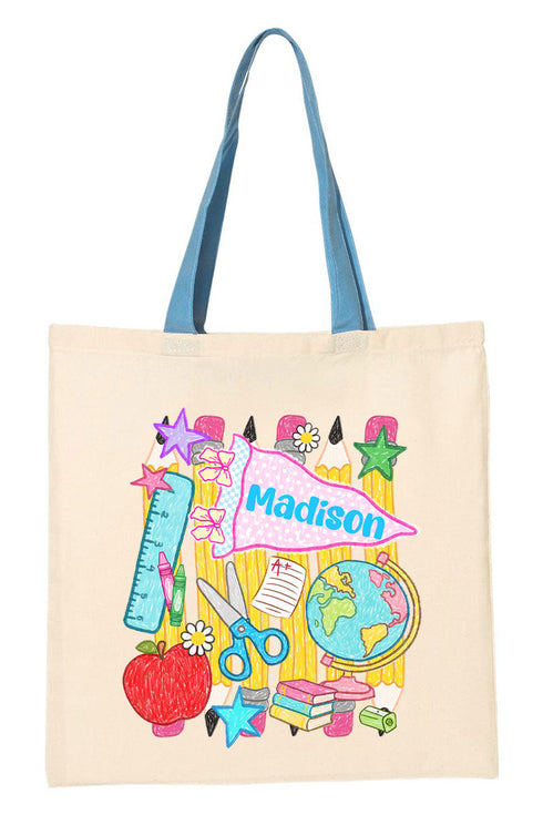 Personalized School Day Sketches Medium Canvas Tote *Enter Kid's Name