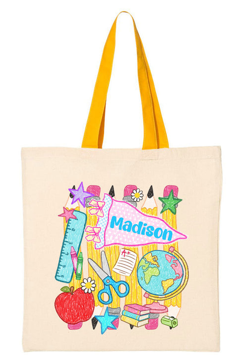 Personalized School Day Sketches Medium Canvas Tote *Enter Kid's Name