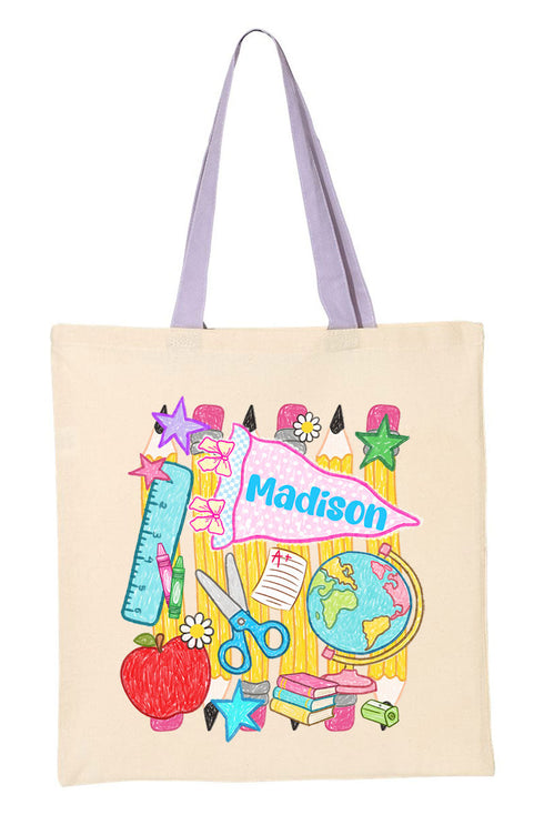 Personalized School Day Sketches Medium Canvas Tote *Enter Kid's Name