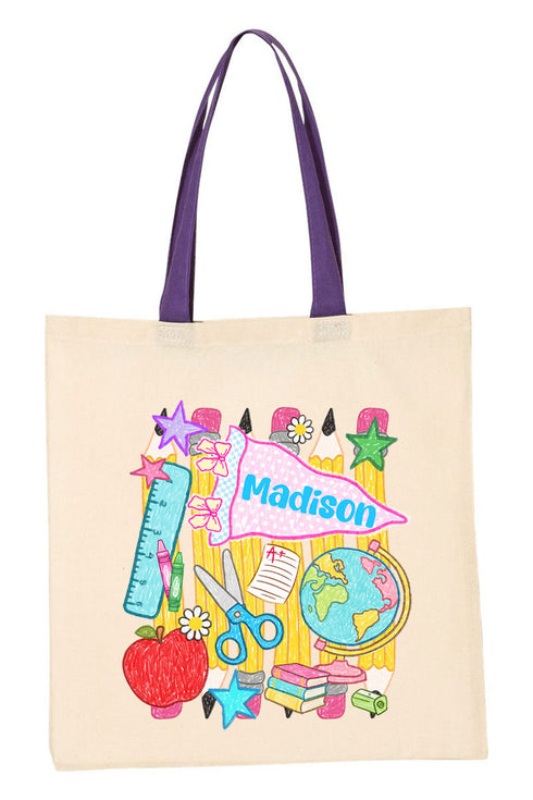 Personalized School Day Sketches Medium Canvas Tote *Enter Kid's Name