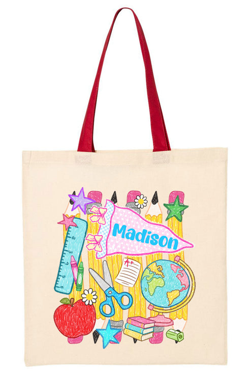 Personalized School Day Sketches Medium Canvas Tote *Enter Kid's Name