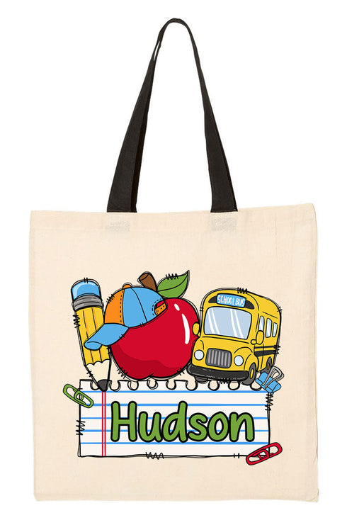 Personalized Back-To-School Name Tag Boy Medium Canvas Tote *Enter Kid's Name