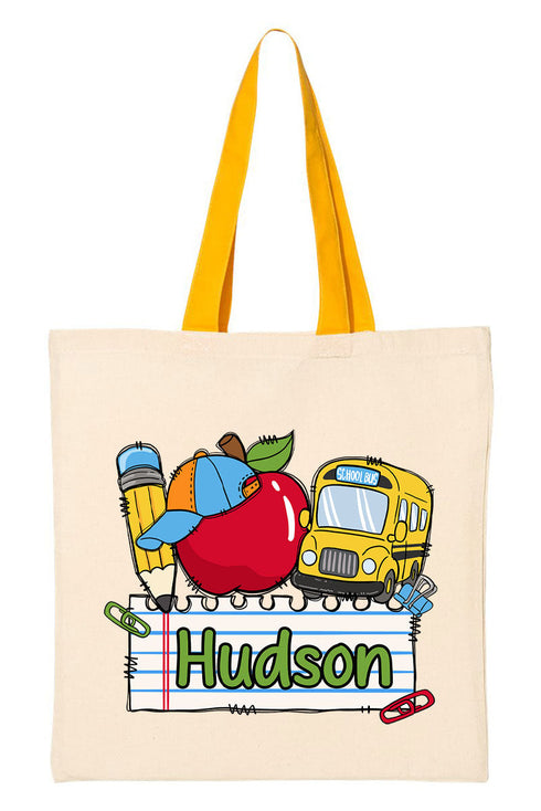 Personalized Back-To-School Name Tag Boy Medium Canvas Tote *Enter Kid's Name