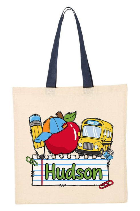 Personalized Back-To-School Name Tag Boy Medium Canvas Tote *Enter Kid's Name