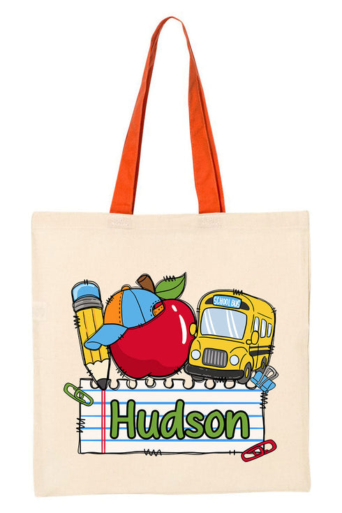 Personalized Back-To-School Name Tag Boy Medium Canvas Tote *Enter Kid's Name