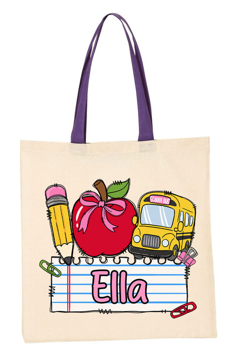 Personalized Back-To-School Name Tag Girl Medium Canvas Tote *Enter Kid's Name