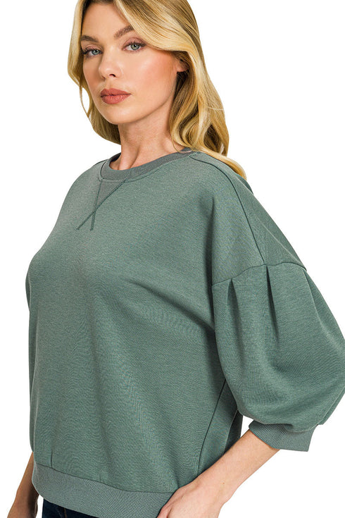 Everyday Ease Ash Jade Dolman Sleeve Scuba Pullover