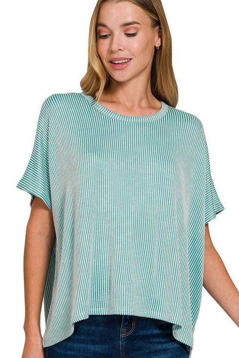 Full Of Fun Light Teal Oversized Striped Top
