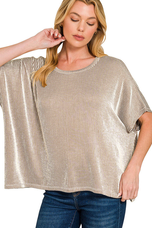 Full Of Fun Mocha Oversized Striped Top