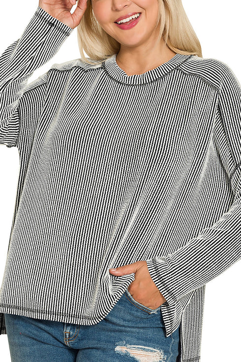 Plus Size No Holding Back Black and White Rib Knit Top