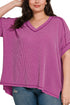 Plus Size Take The Plunge Light Plum Wavy Rib Knit Top
