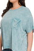 Plus Size Pacific Coast Dusty Teal Washed Ribbed Short Sleeve Top