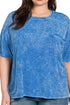 Plus Size Pacific Coast Ocean Blue Washed Ribbed Short Sleeve Top