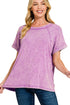 Daytrip Dreams Bright Violet Washed Ribbed Cuffed Sleeve Top