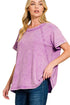 Daytrip Dreams Bright Violet Washed Ribbed Cuffed Sleeve Top