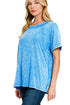 Daytrip Dreams Deep Sky Washed Ribbed Cuffed Sleeve Top