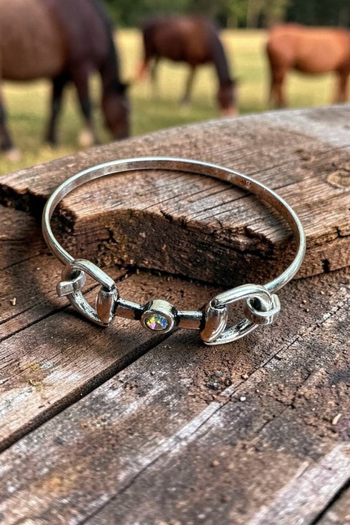 Iridescent Modern Bridle Silvertone Bracelet