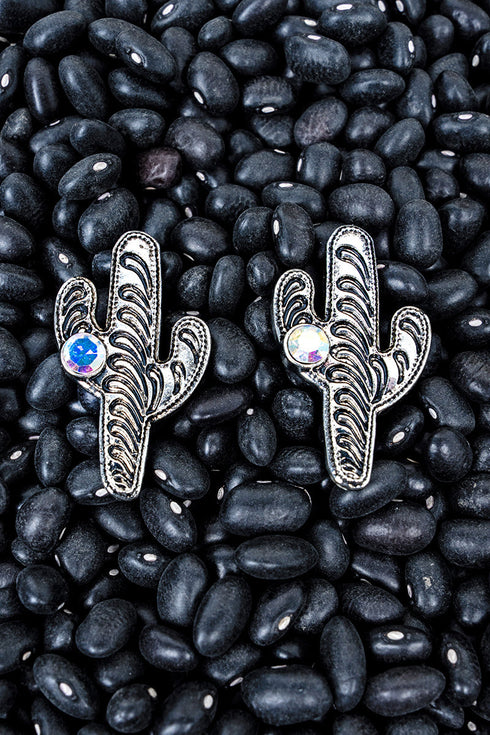 Iridescent Clifton Cactus Silvertone Earrings