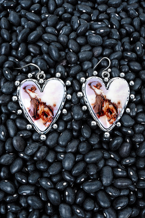 Cowgirl's Heart Silvertone Studded Earrings